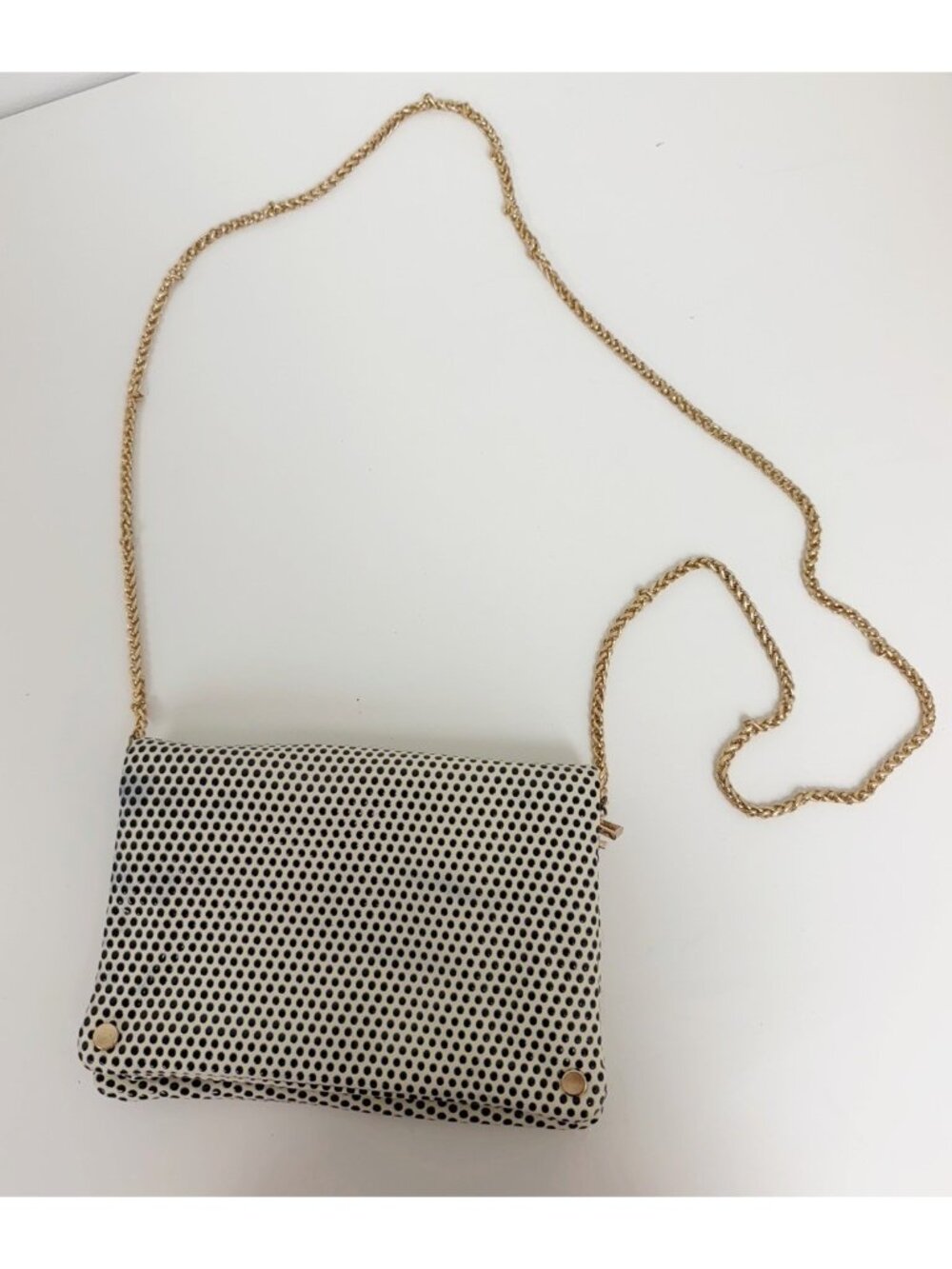 Kimchi Blue Beige Black Dots Polyurethane Crossbody Bag Clutch Removeable Chain